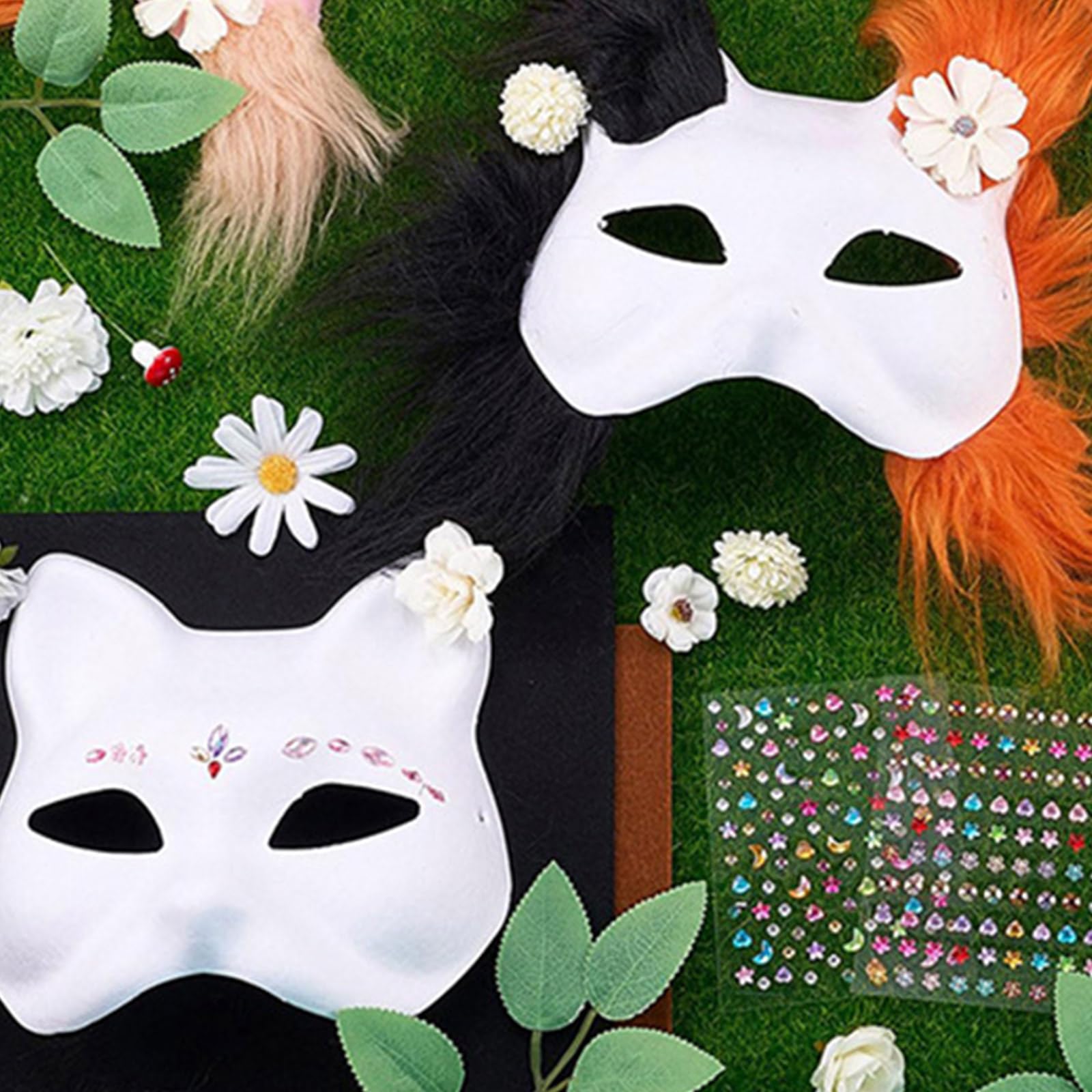 Masque de Therians avec fourrure et filet pour les yeux DIY Therians Base pour peindre les chats avec des poils
