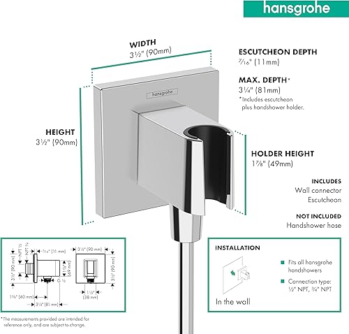 Miniatura 8 de hansgrohe 26889141 - Toma de pared de ducha de mano, conexión de rosca de 12 pulgada en bronce cepillado, 26889141