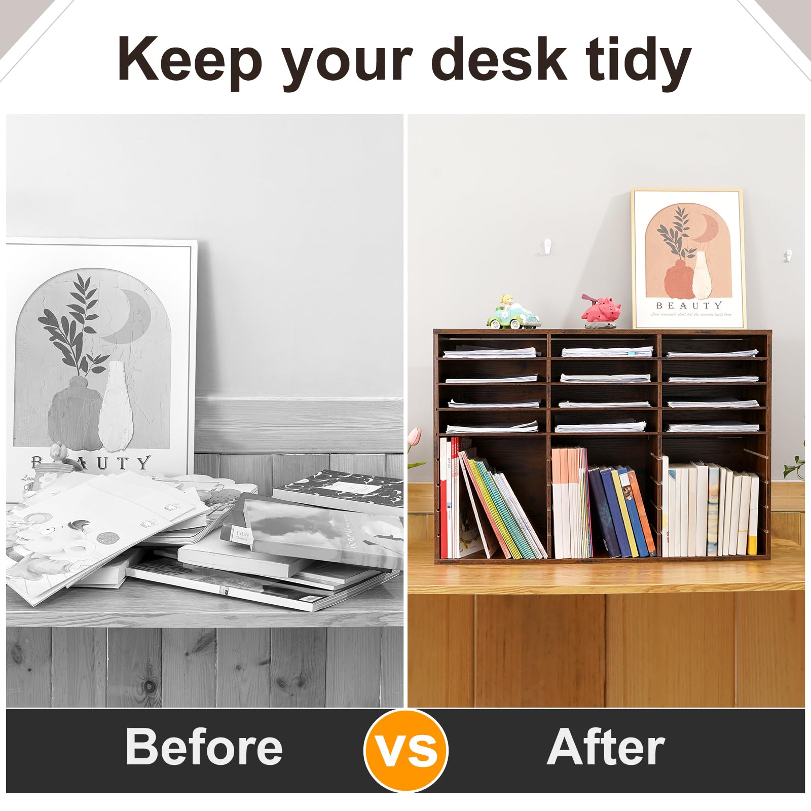 GUUSII HOME Taca na biurko Organizer na biurko Taca na listy System przechowywania piętrowego Taca biurowa Duży schowek Retro czarny Organizacja biura