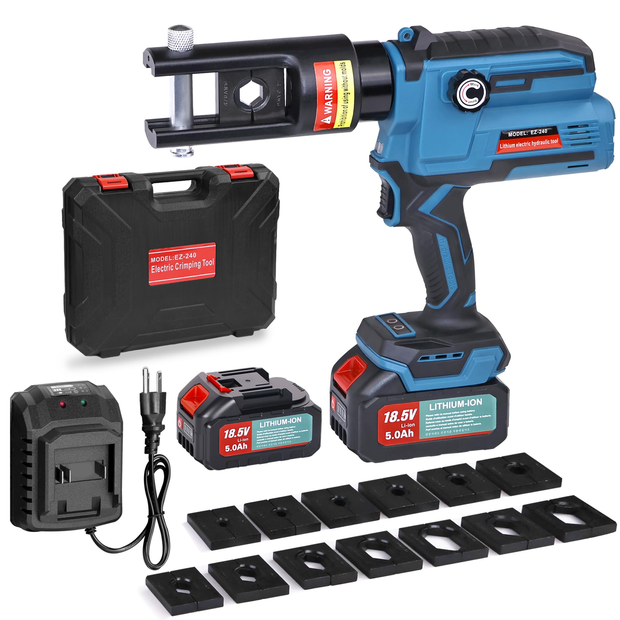 AMZCNC 12-Ton Electric Hydraulic Crimping Tool – Battery Powered 6AWG–600MCM Cable Lug Crimper Kit with Full-Range Dies for Solar, RV & Industrial Use