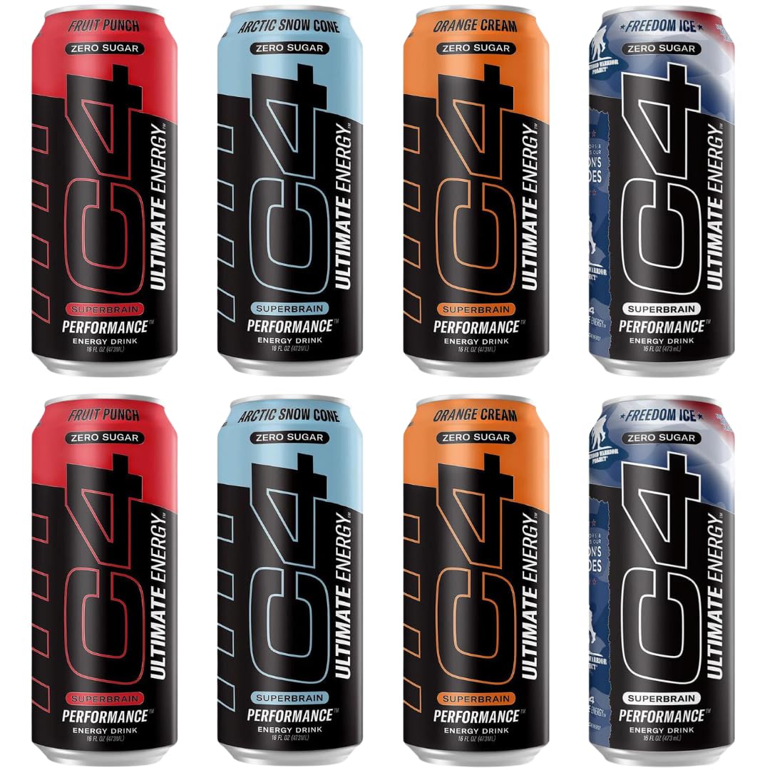C4 Ultimate Sugar Free Energy Drink Variety Pack - 16 Fl Oz - Pre Workout Performance Drink with No Artificial Colors or Dyes (Pack of 8)