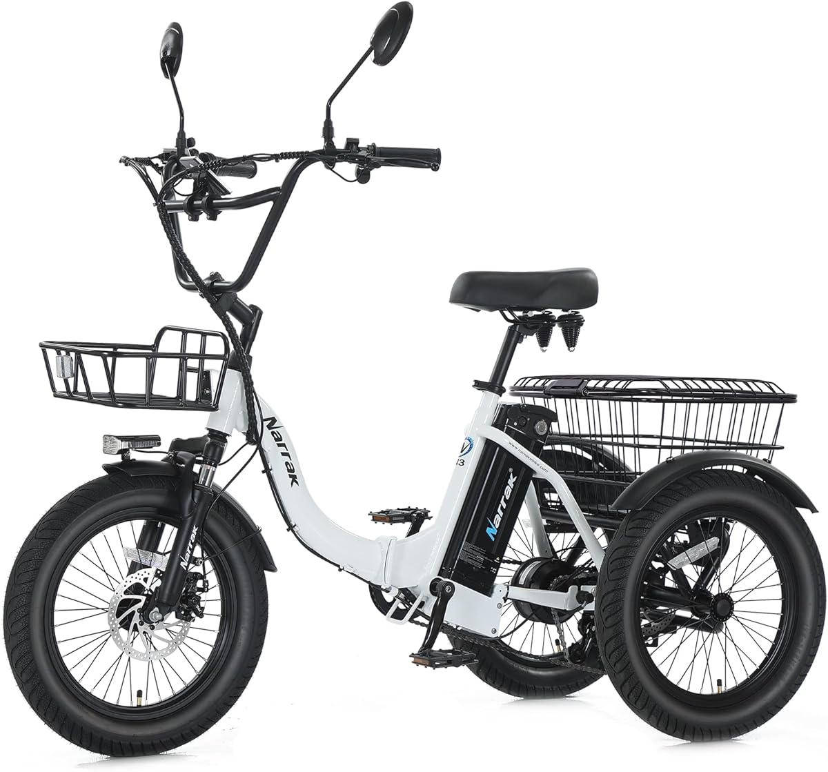 Electric Tricycle for Adults,Fat Tire Folding Electric Trike,3 Wheels Electric Bicycle Bikes, Peak 700W Step-Thru Etrike with 468WH Removable Battery and Large Basket for Women Men