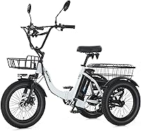 Narrak N3 Folding Fat Tire Electric Tricycle for Adults - Peak 700W Motor, 468Wh Battery, 30+ Mile Range, Shimano 7-Speed E-Trike