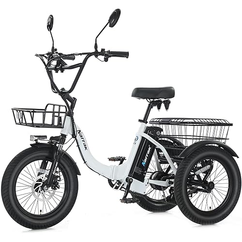 NARRAK Electric Tricycle for Adults,Fat Tire Folding Electric Trike,3 Wheels Electric Bicycle Bikes, Peak 700W/1100W Step-Thru Etrike with Removable Battery and Large Basket