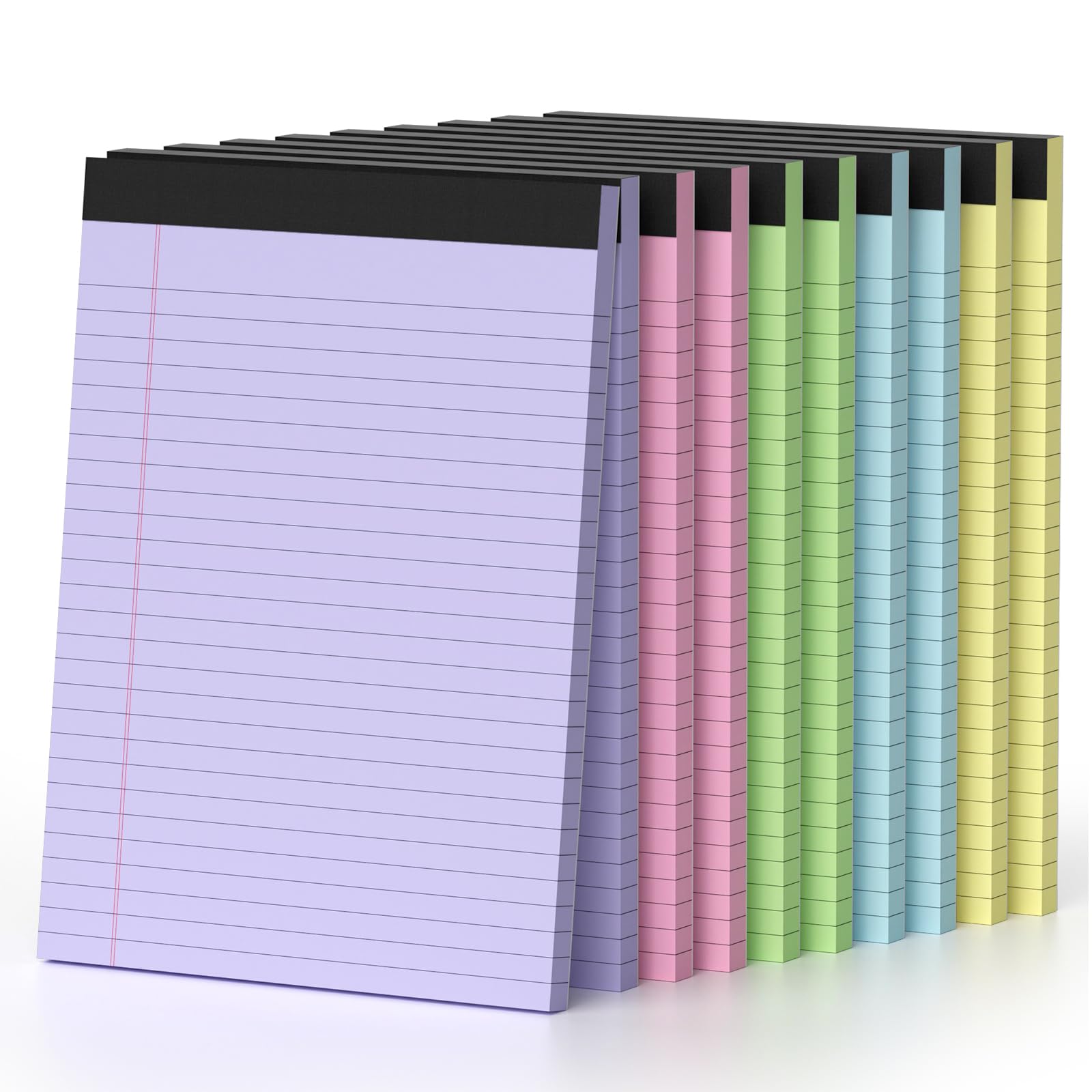 8.5 x 11 Legal Pads, Colored Legal Pads, Wide Ruled, 10 Pack Note Pads 8.5 x 11, Multicolor Perforated Note Pads with Sturdy White Back, Writing Pad,30 Sheets Per Notepad for School, Home, Office