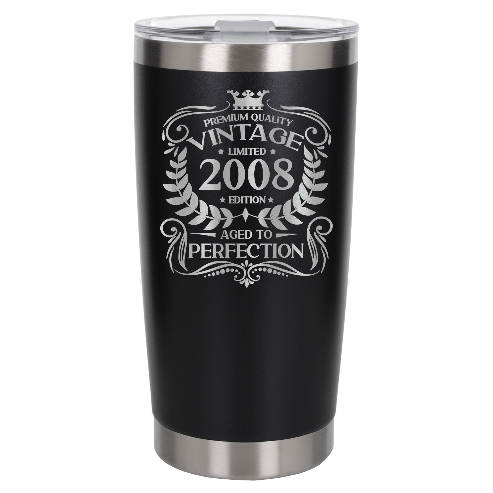 Always Looking Good 18th Birthday Gift Vintage 2008 Aged to Perfection Engraved Insulated Travel Mug Present for 18 Year Old Black Thermal Coffee Flask Travel Mugs with Lids
