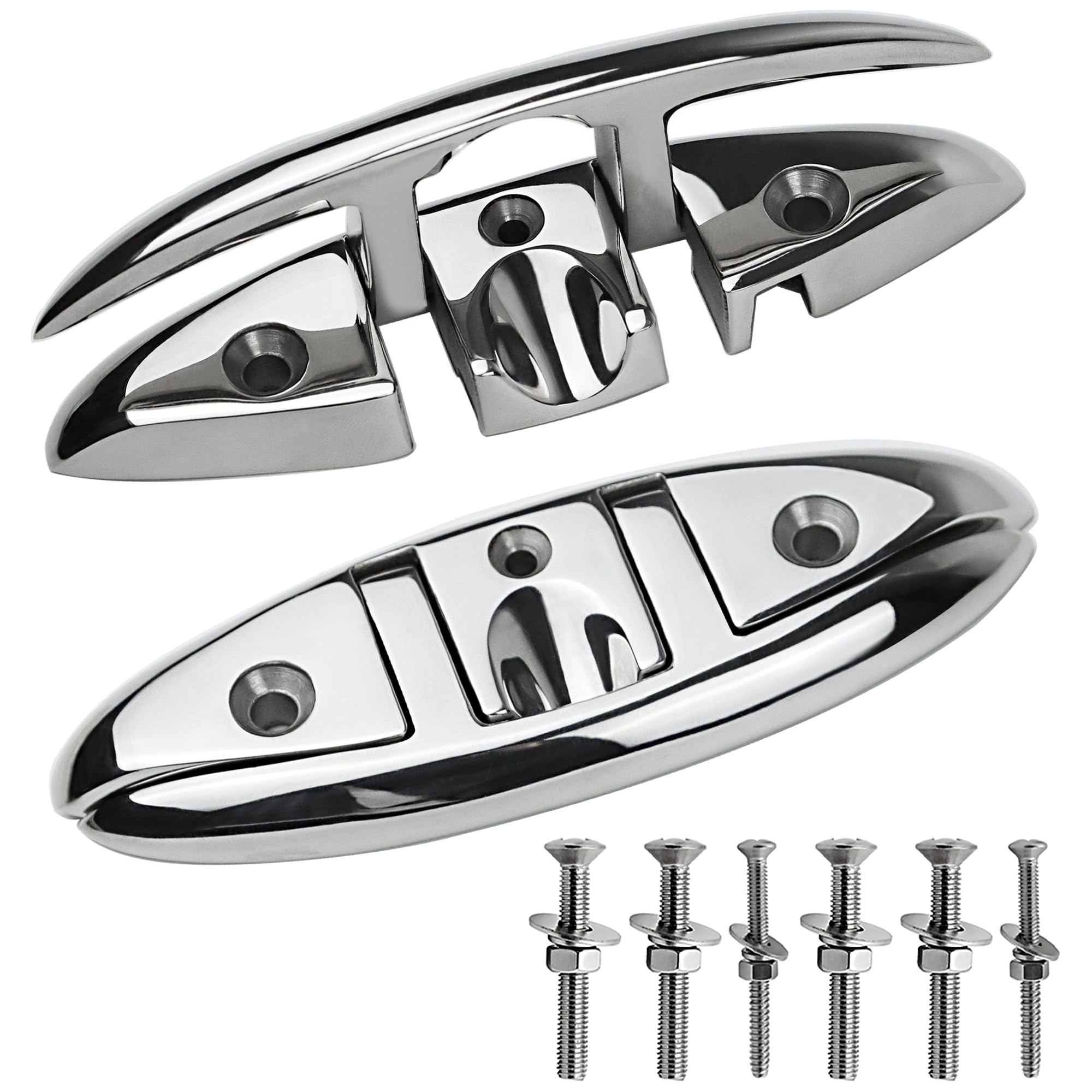 Folding Boat Cleats 5" 6" 316 Stainless Steel Flip up Dock Cleats Marine Grade Rope Cleat for Deck, Yacht with Fasteners