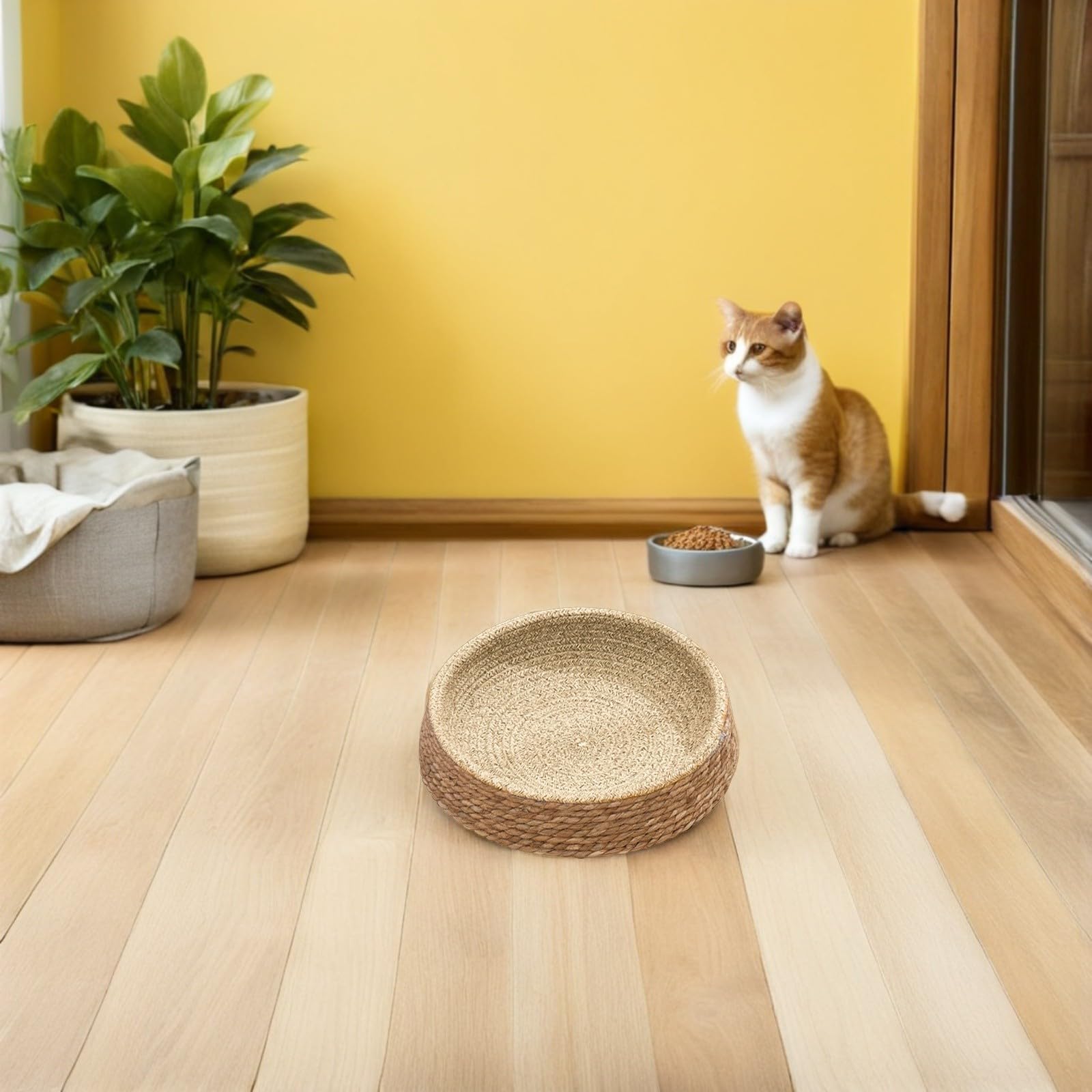 minkissy Colchoneta Tejida de Paja y Sauce para Mascotas Pequeñas, Cama Nido Redonda para Perros y Gatos, Resistente a Arañazos, Adecuado para Zonas de Descanso Hogar