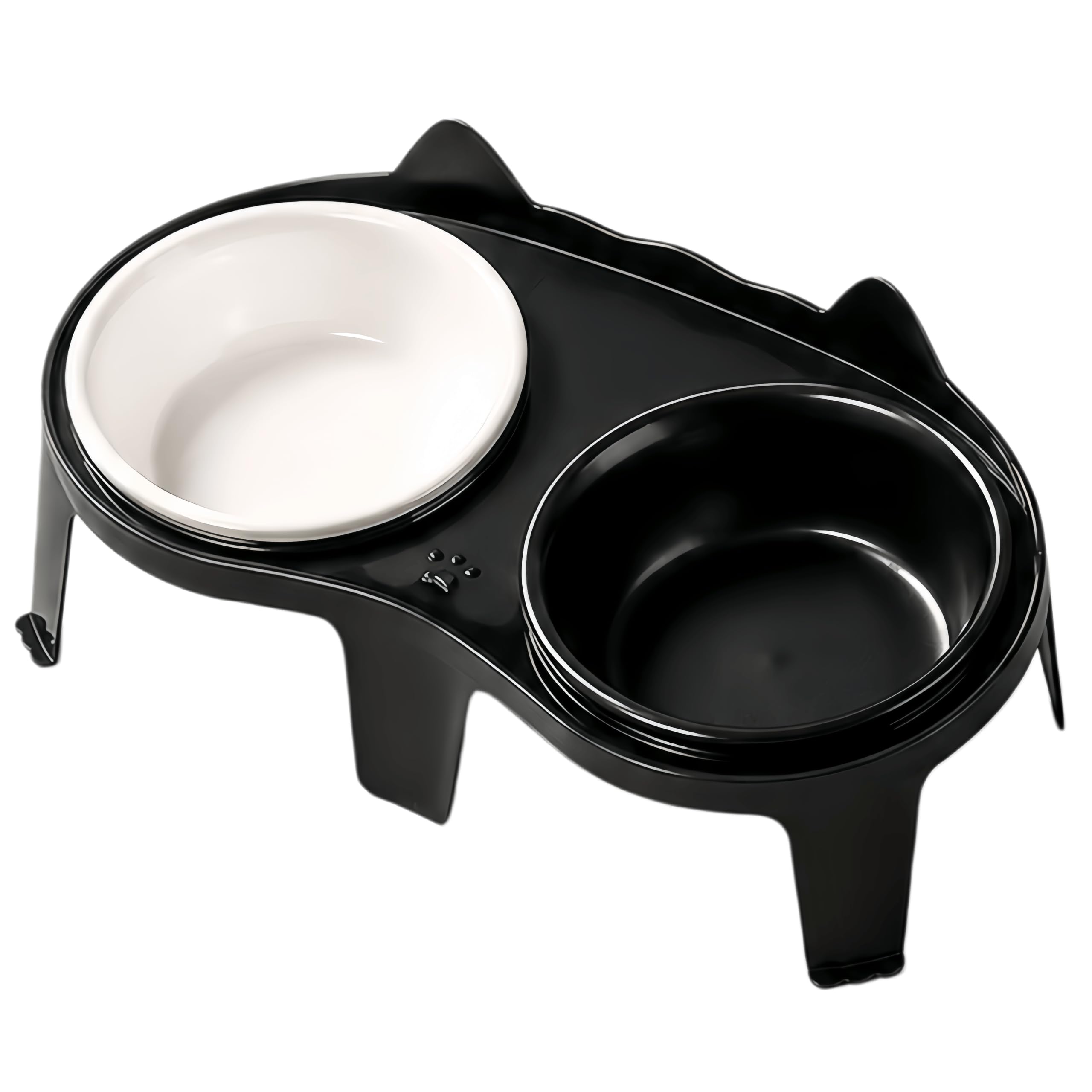 Elevated Cat Bowls with 15° Tilted Stand, 2 Ceramic Bowls