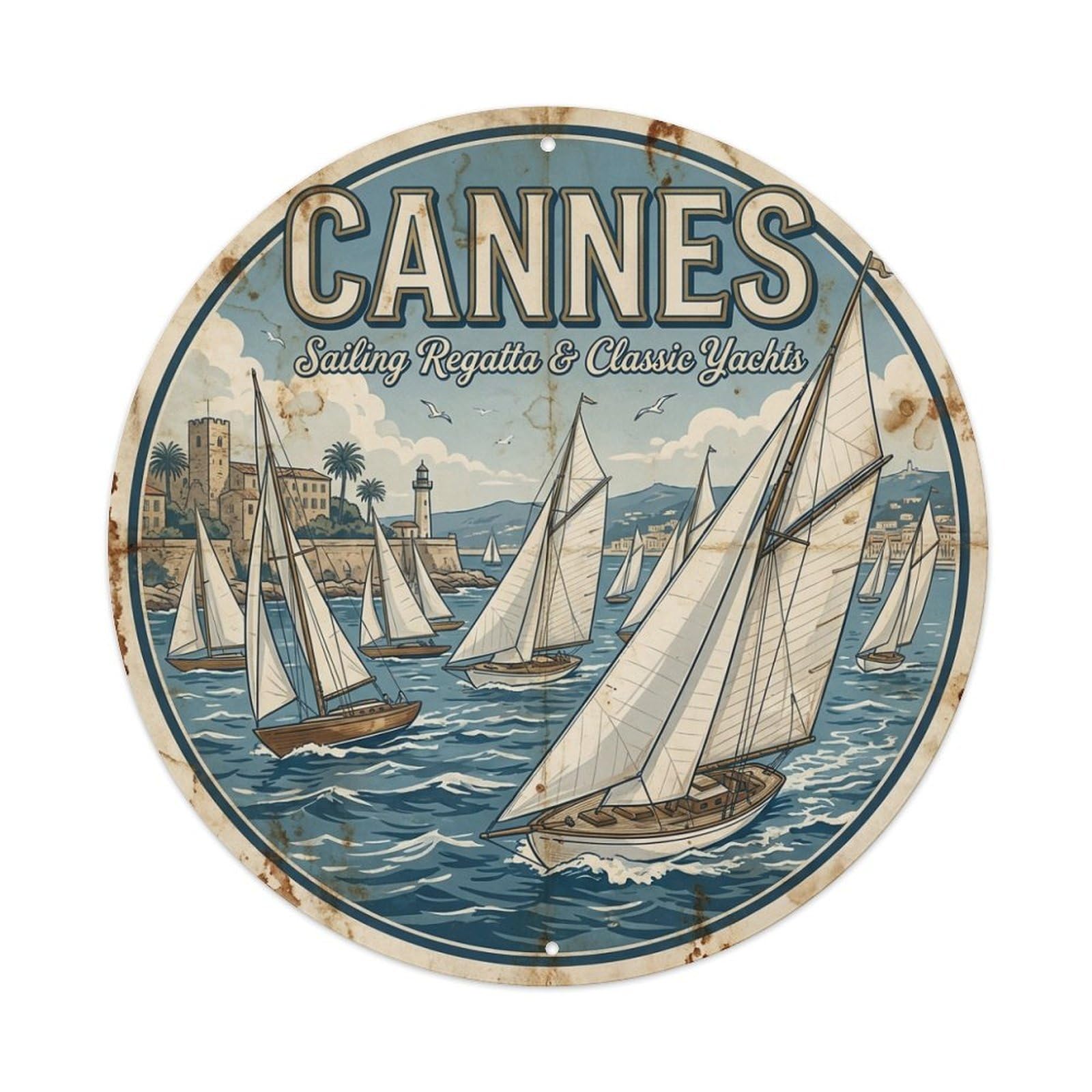 City Travel Sailing Regatta Seaside Cannes Riviera Metal Tin Sign