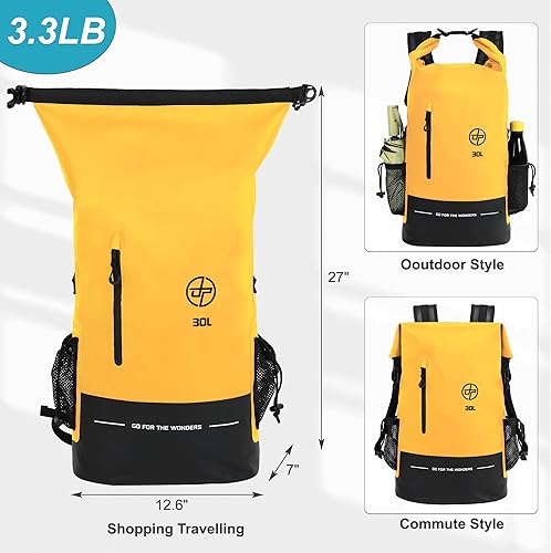 Miniatura 4 de UPWELL 30L Impermeable Bolsa Seca Boating Mochila para Viajes Senderismo Camping Kayak Senderismo Natación Flotante Sumergible Bolsa Seca Amarillo