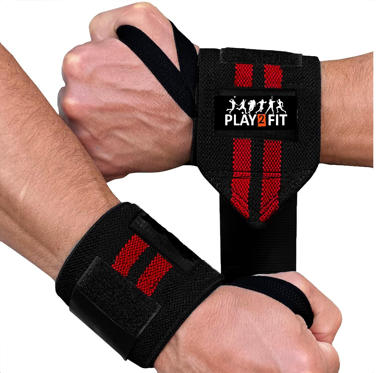 Play2Fit Weight Lifting Wrist Support with Thumb Loop Strap | Velcro & Elastic Band for Men & Women | Gym Wrist Wraps for Fitness, Weightlifting, Hand Grip & Wrist Support (Pack of 2) Black/Red-image-48