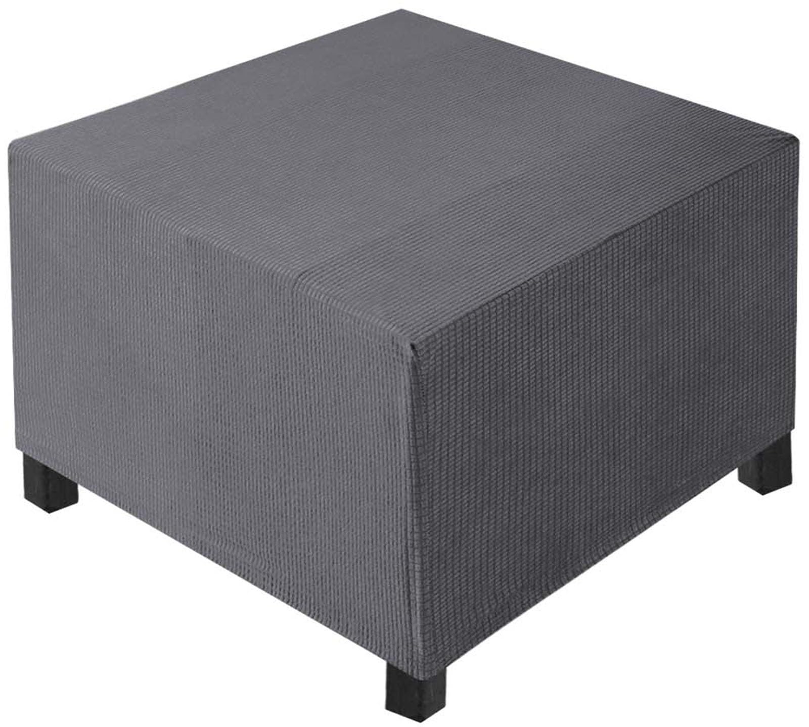 AQIGR Large Square Footstool Cover, Stretch Ottoman Cover Washable Super Soft Universal Pouffe Cover with Elastic Bottom Anti-Slip Foot stool Slipcovers(Grey,L 65x W 65xH 45cm)