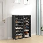 JIUYOTREE 7 Tier Shoe Rack Storage Organizer with Big Capacity,Double Row Shoe Cabinet,Shelf,Closet with Nonwoven Fabric Cover,Black