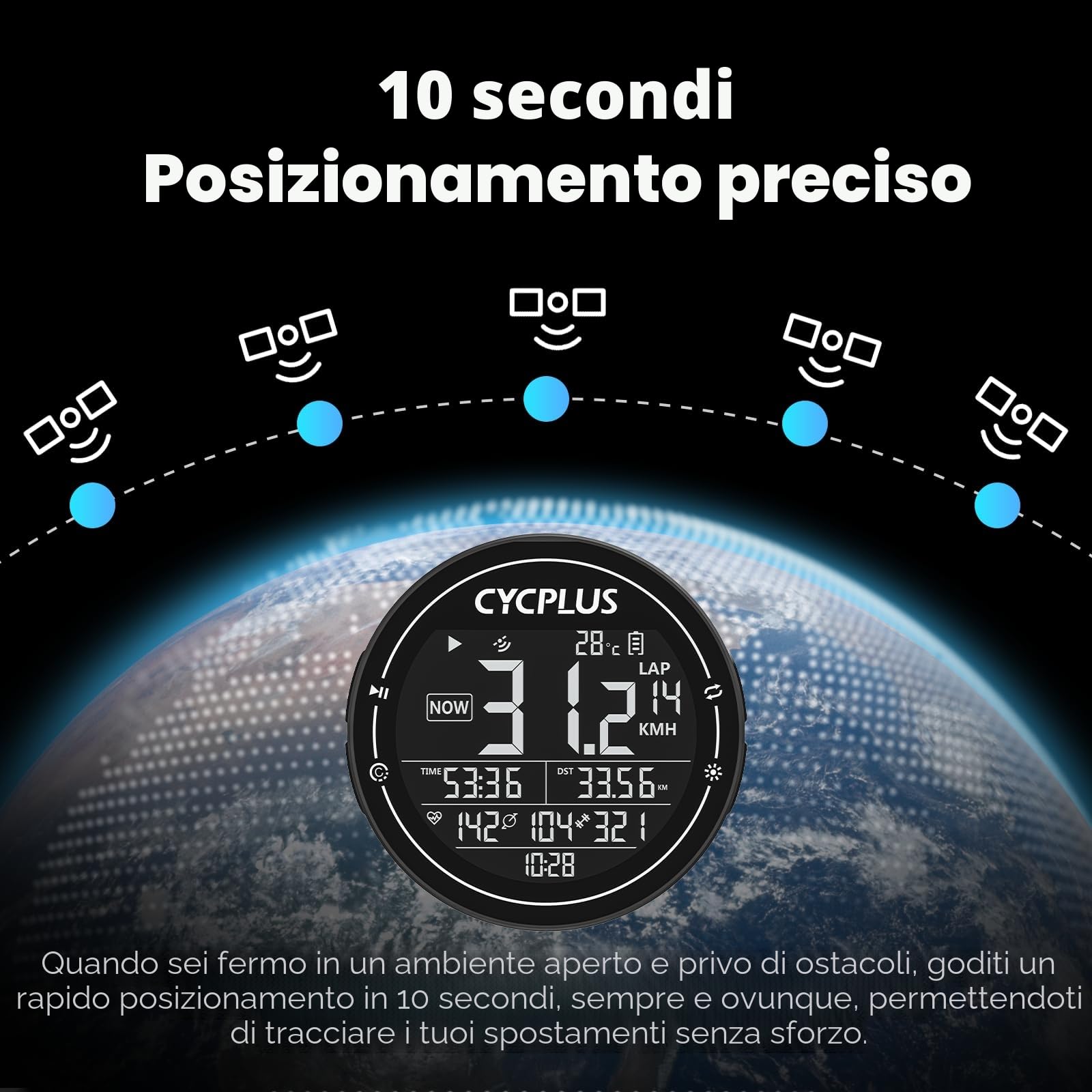 CYCPLUS Computer da bicicletta GPS Tachimetro Senza Fili IPX6 ANT+ Bluetooth 5.0