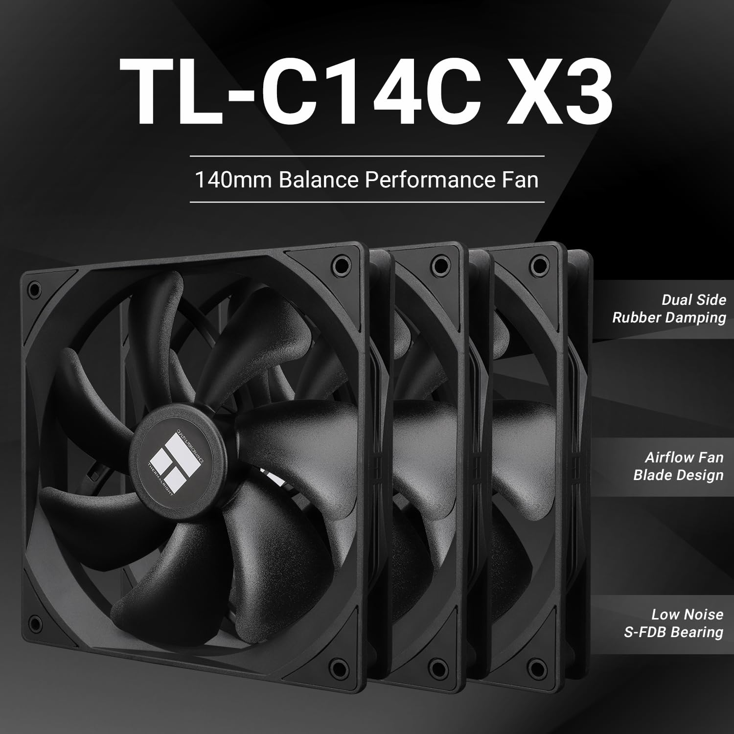 Thermalright Ventilador de CPU TL-C14C X3, enfriador de carcasa de 140 mm, ventilador silencioso PWM de 4 pines con rodamiento S-FDB, 3 paquetes, refrigeración de PC de hasta 1500 RPM (negro)