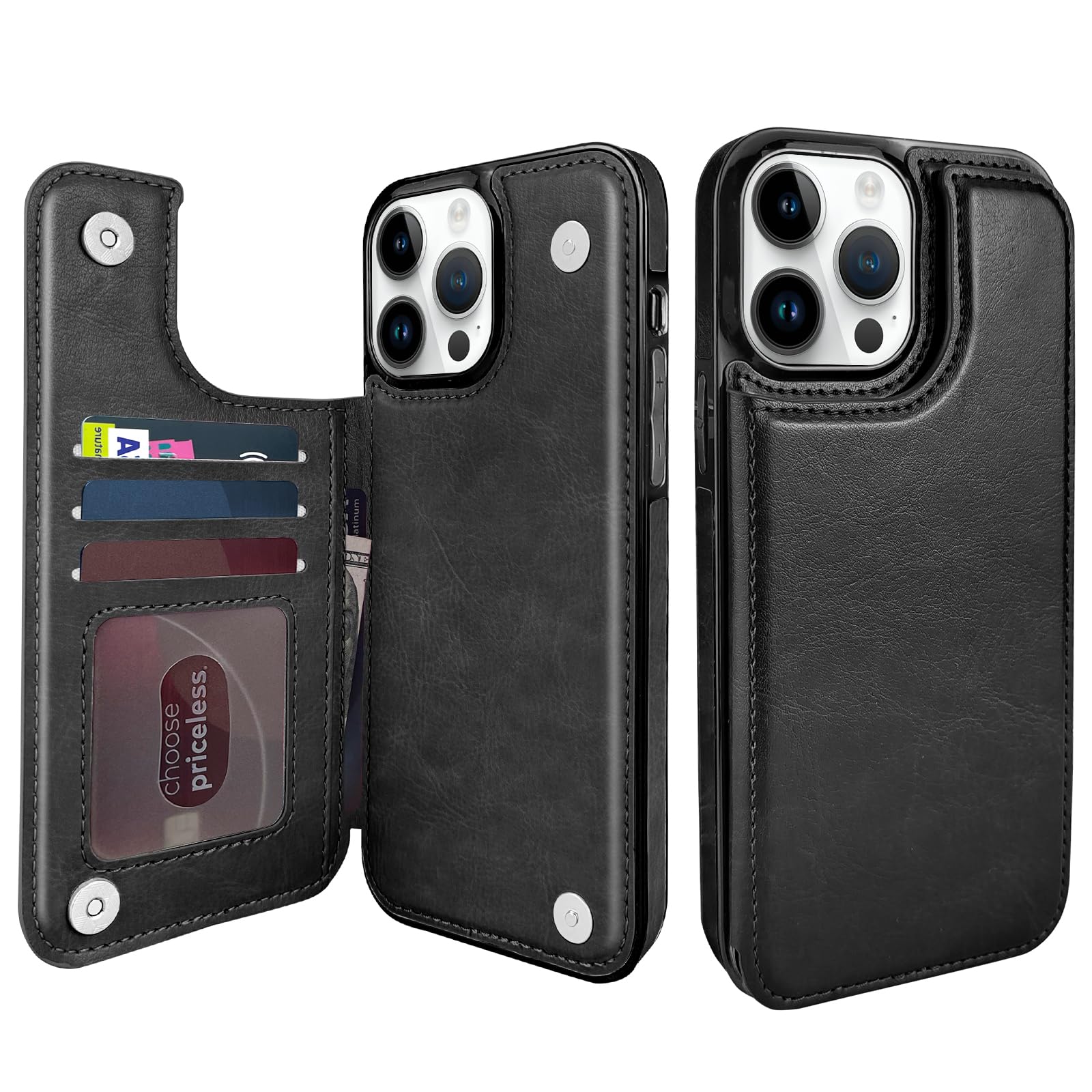 Étui portefeuille iPhone 13 Pro Max cuir compatible MagSafe noir