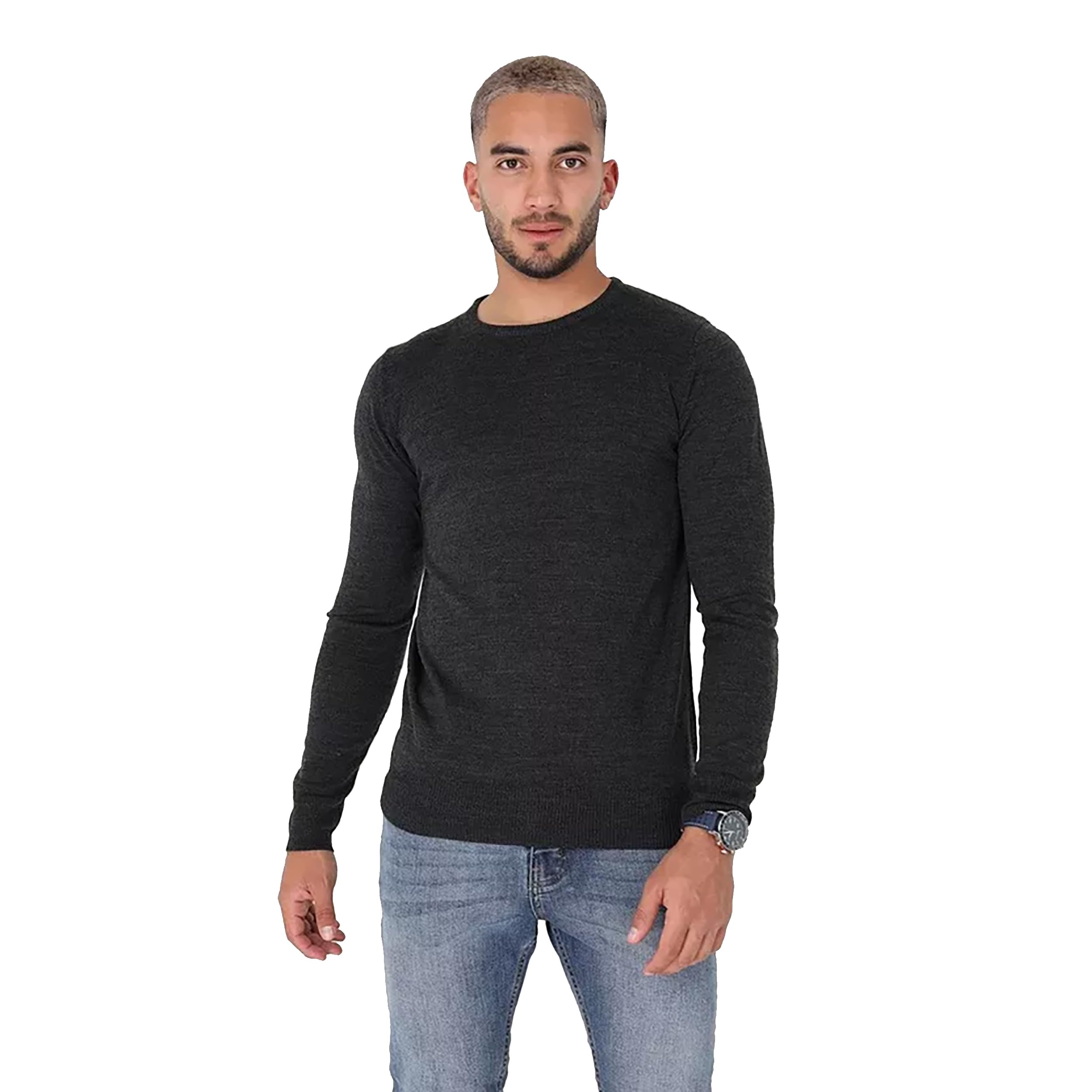 Brave Soul Men's Ubs-Parsec-Dk-Charcoal-Mix 'Parsec' Knitted Crew Neck Jumper Sweater Top