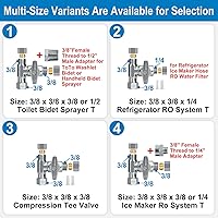 Vista 9 de YUHX Válvula Add-A-Tee de parada angular de latón, salida de compresión de 3/8 pulgadas conexión fácil desviador de 3 vías 3/8"x3/8"x1/4" o 3/8