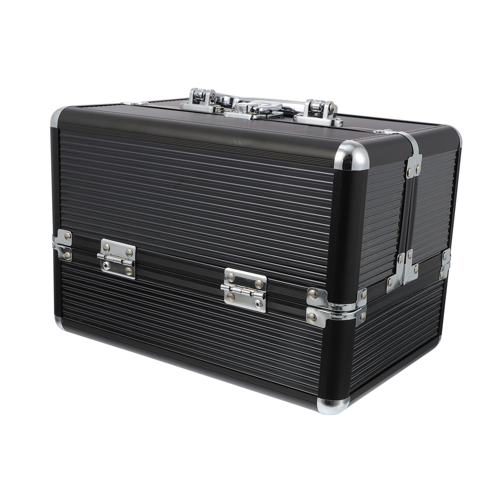 Aluminiumlegierung Kosmetikaufbewahrungsbox Leichter Make Up Organizer mit Geordnetem Stauraum Schwarz für Geschäftsreisen und Arbeit
