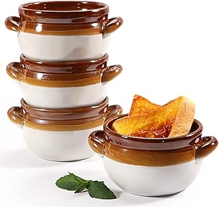 17 OZ French Onion Soup Bowls Set of 4, French Onion Soup Crocks Oven Safe Soup Bowls with Handles, Dishwasher, Microwave, Broiler Safe, Ceramic Bowl Set for Stews, Soup, Cheese & Chili