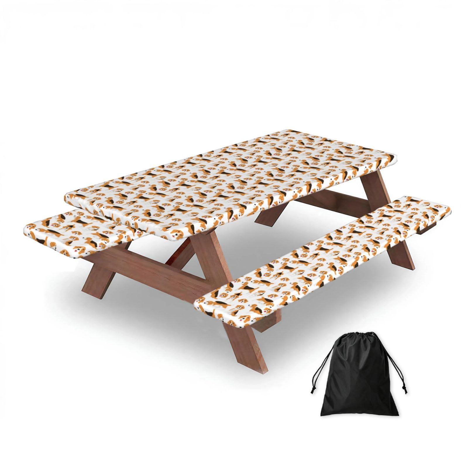 Dopklna As Picture Beagle Dog, Picnic Table Cover With Bench Covers -Waterproof Elastic Fitted Tablecloth For Garden Camping Patio 76X152cm