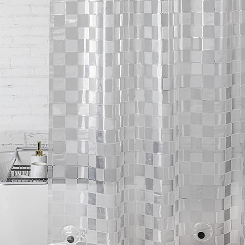 Miniatura 5 de WELTRXE Forro de cortina de ducha EVA de 72 x 72 pulgadas, forro de ducha transparente resistente 8G con diseño, cortinas de ducha de plástico para
