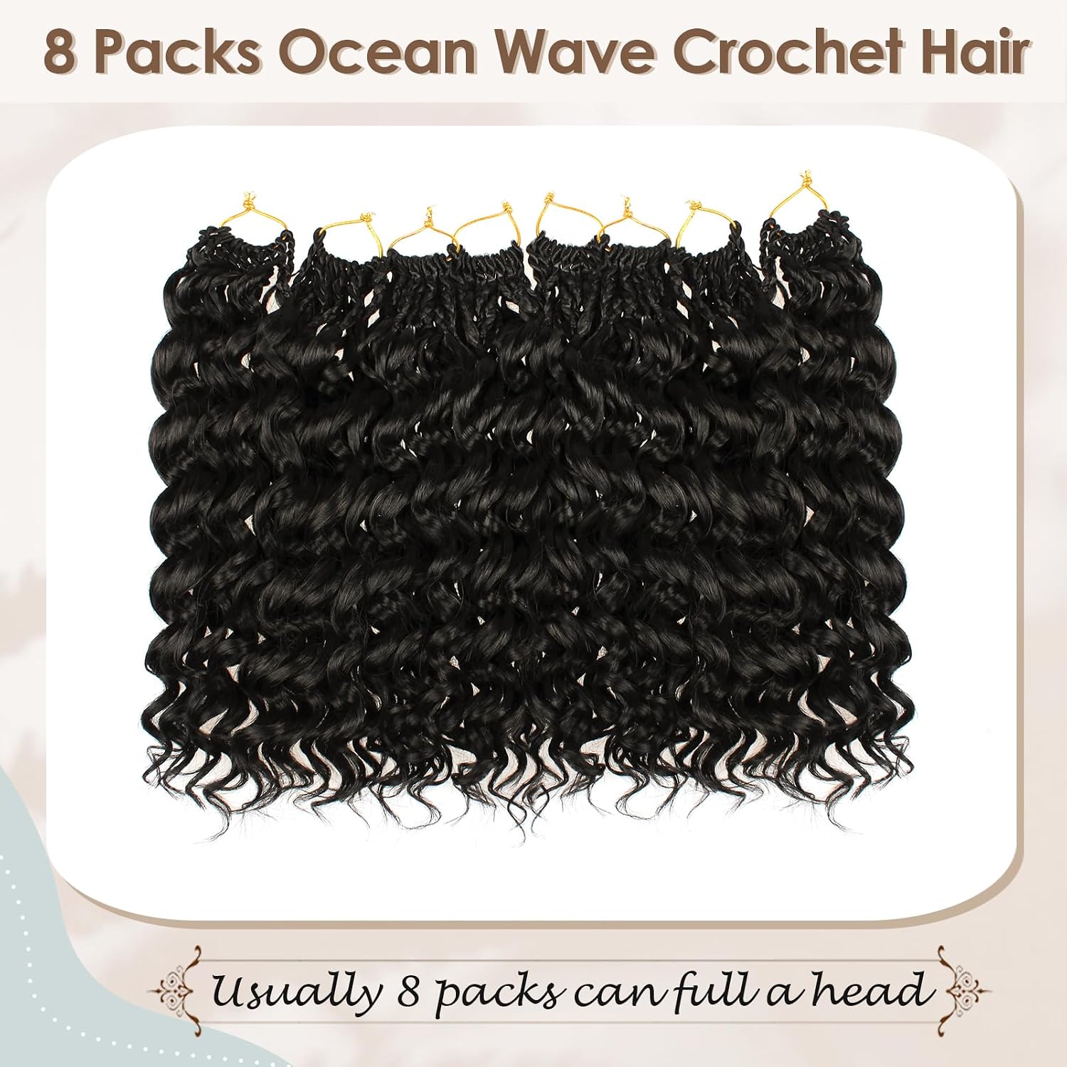 Pre Looped Ocean Wave Crochet Hair 12 Inch 8 Packs Dark Brown Boho Ocean Deep Water Wave Beach Curl Braiding Hair Pre Twisted Synthetic Short Wavy Curly Crochet Hair for Women(12inch #2)