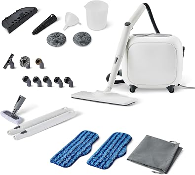 Amazon Basics Multipurpose Steam Cleaner for Home with 22 Accessories, Chemical-Free Cleaning, Powerful Steam, 51oz Tank, 1500W, White