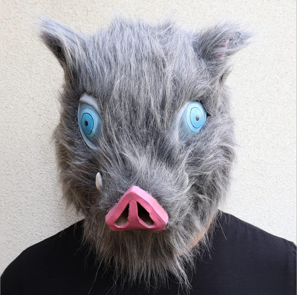 CHAOZI0 Demon Slayer Inosuke Mask, Boar Mask Full Head with FurDemon Boar Cosplay Halloween Jewelry Accessories
