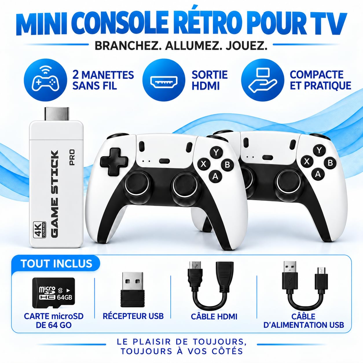 Console de Jeux TV rétro Portable sans Fil, Manette sans Fil 2,4 GHz, Jeux d'arcade à Domicile Plug and Play, Affichage Haute définition 4K HDMI, Compatible avec Les téléviseurs et Les projecteurs.