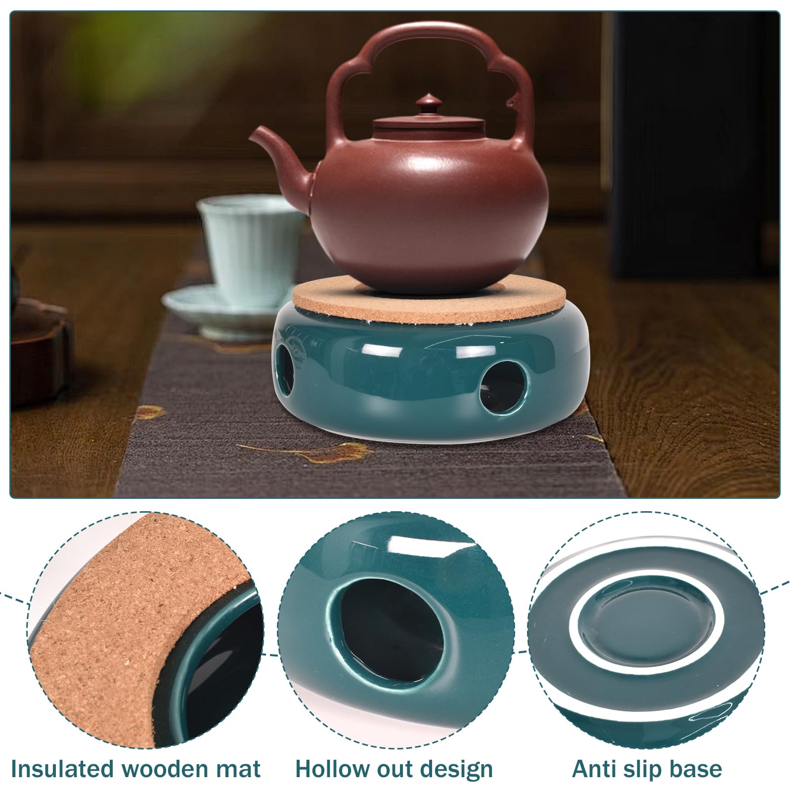 Réchaud à Thé En Céramique Avec Porte-Bougie - Design Creux, Diamètre 14,5 Cm, Conservation Chaleur Thé/Café