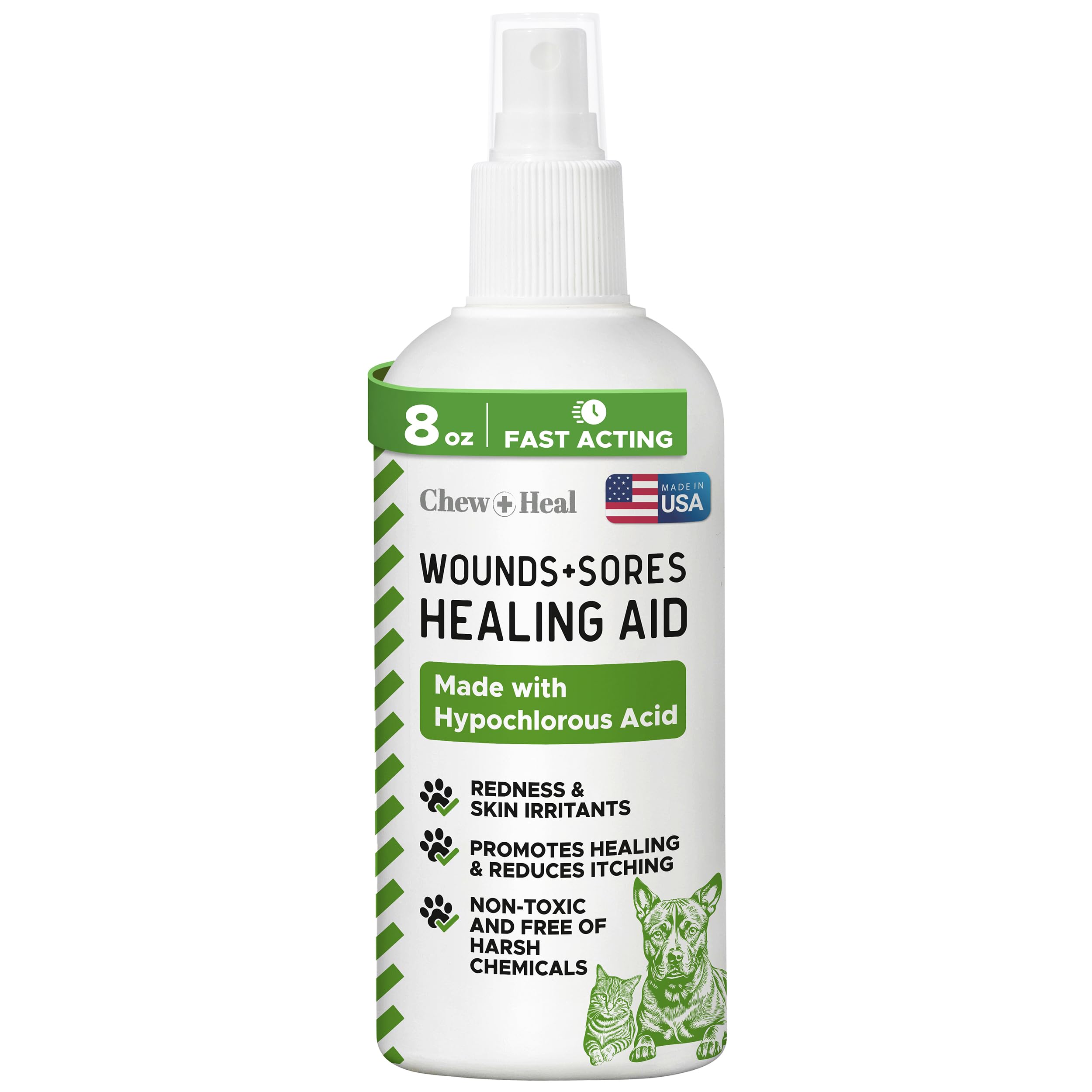 chew + heal labs hypochlorous acid spray for dogs – 8oz dog wound spray for cuts, burns, sores, abrasions, and more – non toxic and chemical free hoci wound care – made in the usa