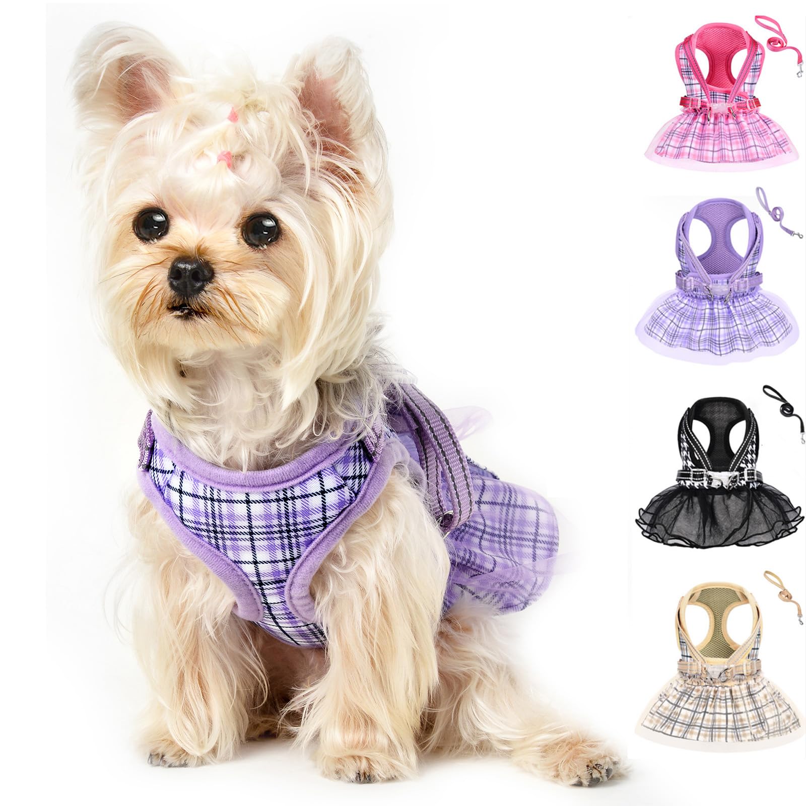 Purple Dog Harness and Leash Set, Breathable Adjustable No Pull Harness for Small to Medium Dogs - Chest 13.7-17.3in