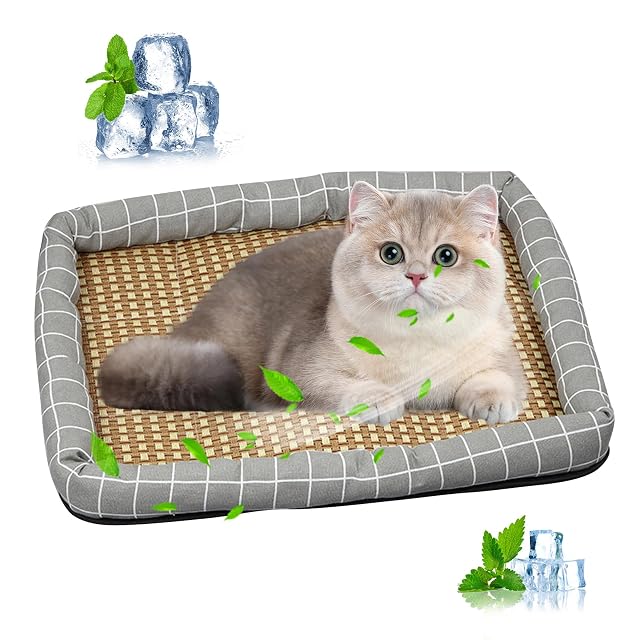 PETCUTE Alfombrilla Refrescante para Perros Gatos,Ratán Natural Cama Refrescante para Mascotas
