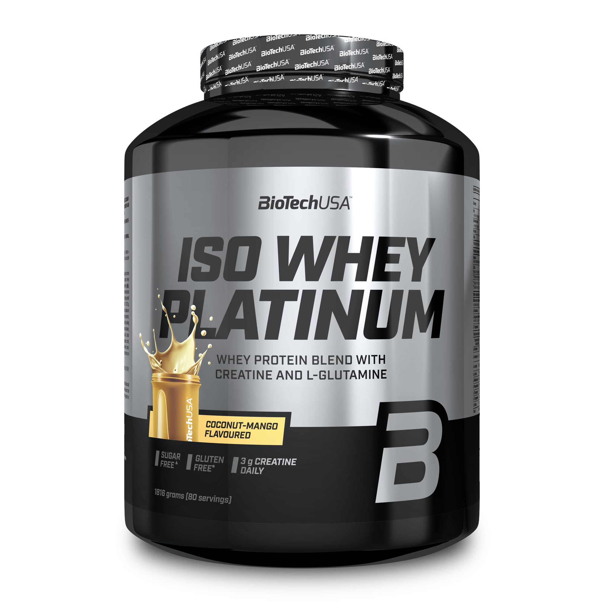 BioTechUSA Iso Whey Platinum | Izolat i koncentrat białka serwatkowego w proszku | 3 g kreatyny w porcji | Zawiera cynk i witaminę B3 | 1816 g, Kokos-Mango