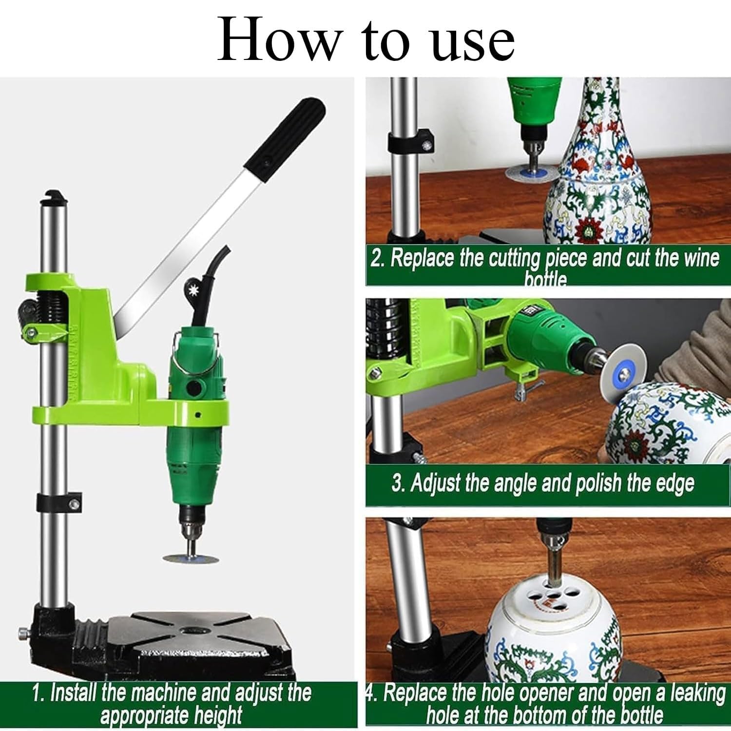 Kit de cortador de botellas de vidrio con herramienta giratoria eléctrica, 150 W, 5000-26700 RPM, incluye sierras perforadoras y brocas de diamante para proyectos de manualidades