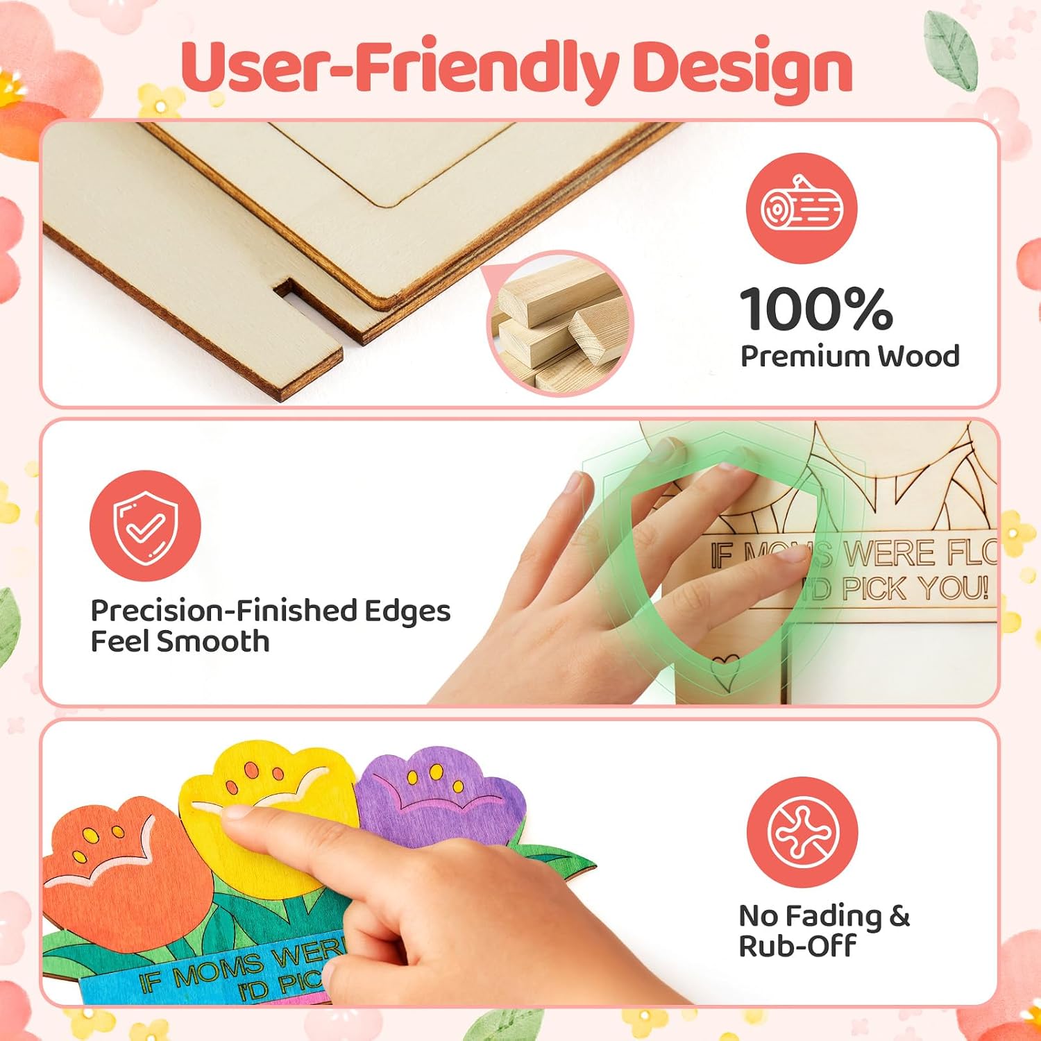 AIGIMU 24 Pcs DIY Mothers Day Crafts for Kids, Wooden Flower Picture Frame Kit 5.9" x 5.9", Color Your Own Mother's Day Crafts, Personalized Photo Frame for Mothers Day Gift from Daughter Son