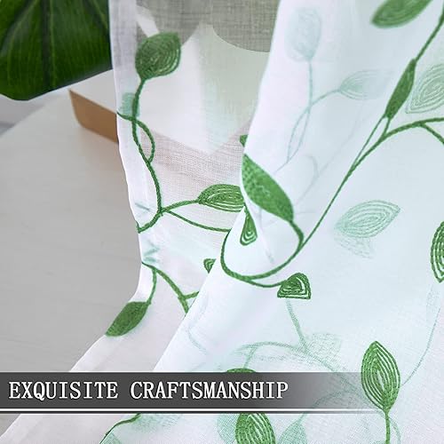 Miniatura 6 de Cortinas Tollpiz translúcidas, con diseño de hojas bordadas, para dormitorio, de lino sintético, para sala de estar, juego de 2 paneles