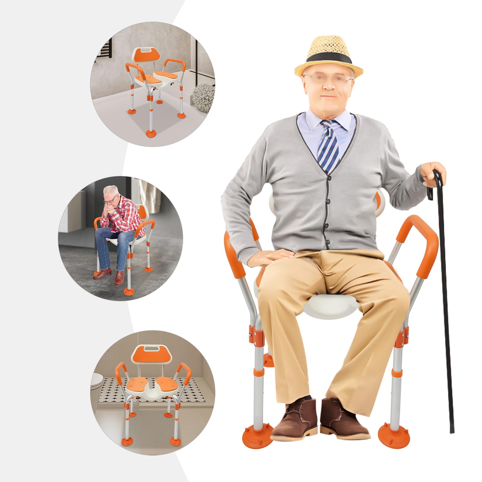 Silla de ducha, silla de ducha regulable en altura con respaldo, reposabrazos, silla de baño para personas mayores, embarazadas, discapacitados, equipada con acolchado EVA antideslizante