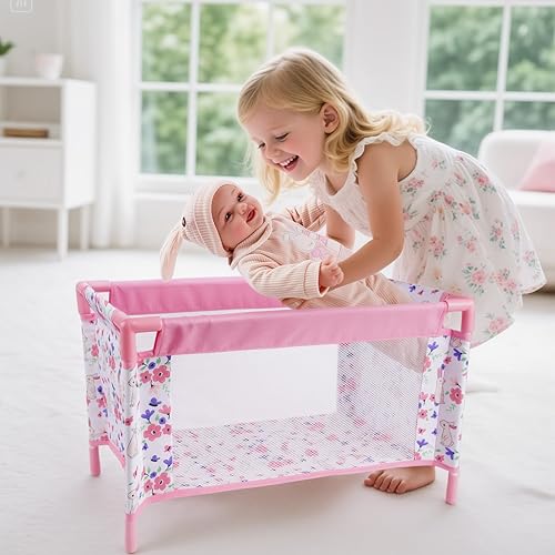 Miniatura 6 de Cuna para Muñecas Bebé Reborn, Cama de Muñeca para Bebés de 18 Pulgadas, Cuna de Juguete Extraíble para Corralito de Muñecas de Bebé, Accesorios