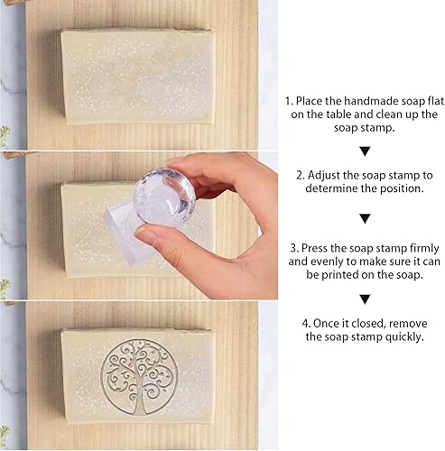 Miniatura 5 de PH PandaHall Sello de jabón de árbol, sello acrílico del árbol de la vida con asa, sello cuadrado de jabón, sello de impresión para jabón hecho a