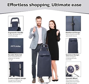 Skylark 54Ltr Lightweight Shopping Trolley, Hard Wearing & Foldaway Push/Pull Cart for Easy Storage, Flat-Pack