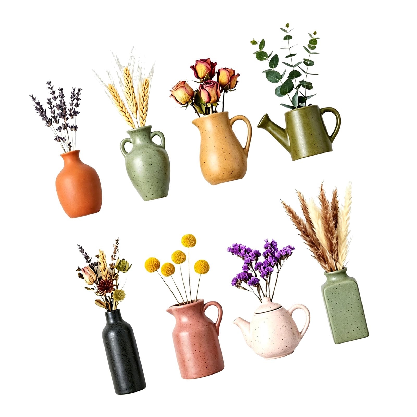 8PCS / Pack Creative Small Vase Refrigerator Magnets Featuring Replaceable Fabric Flowers Small Vase Shaped Magnets
