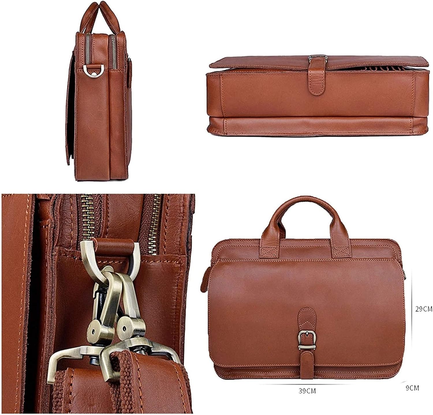 14inch Laptop Portfolio Crossbody Shoulder Bag rk Handbag Leather Messenger Bag(Red Brown)