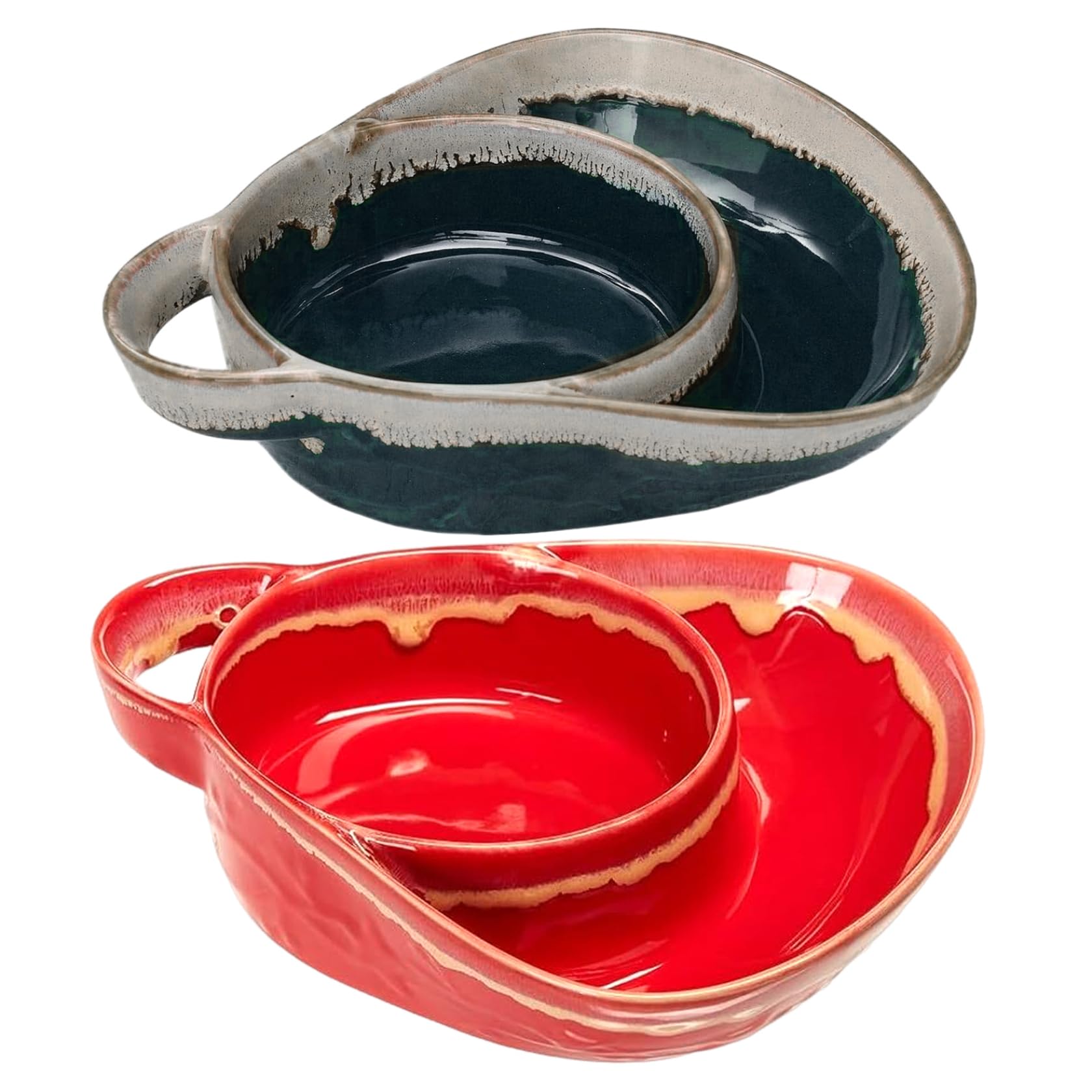 Set di 2 ciotole retrò in ceramica per zuppa, patatine e salse con manici