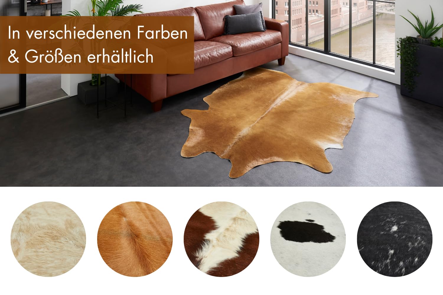 -Luxor- Living Rinderfell Kuhfell Teppich echt - natürlicher Fellteppich für naturgetreue Wohnatmosphäre - ca. 160 x 240 cm braun Uni
