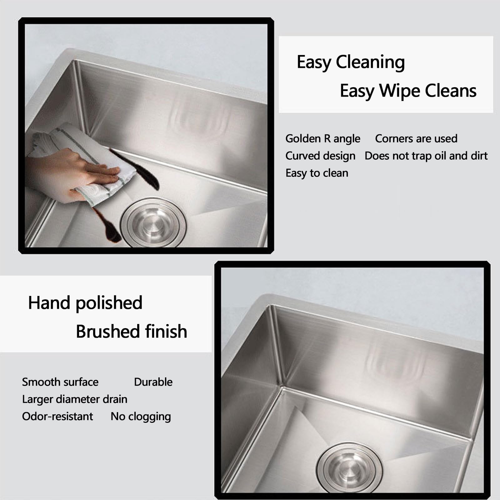 Fregadero de Cocina de Dos Senos, Fregadero Plateado de Barra, Fregadero de Cocina de un Seno con Kit de instalación múltiple, Empotrado o bajo encimera, Acero Inoxidable