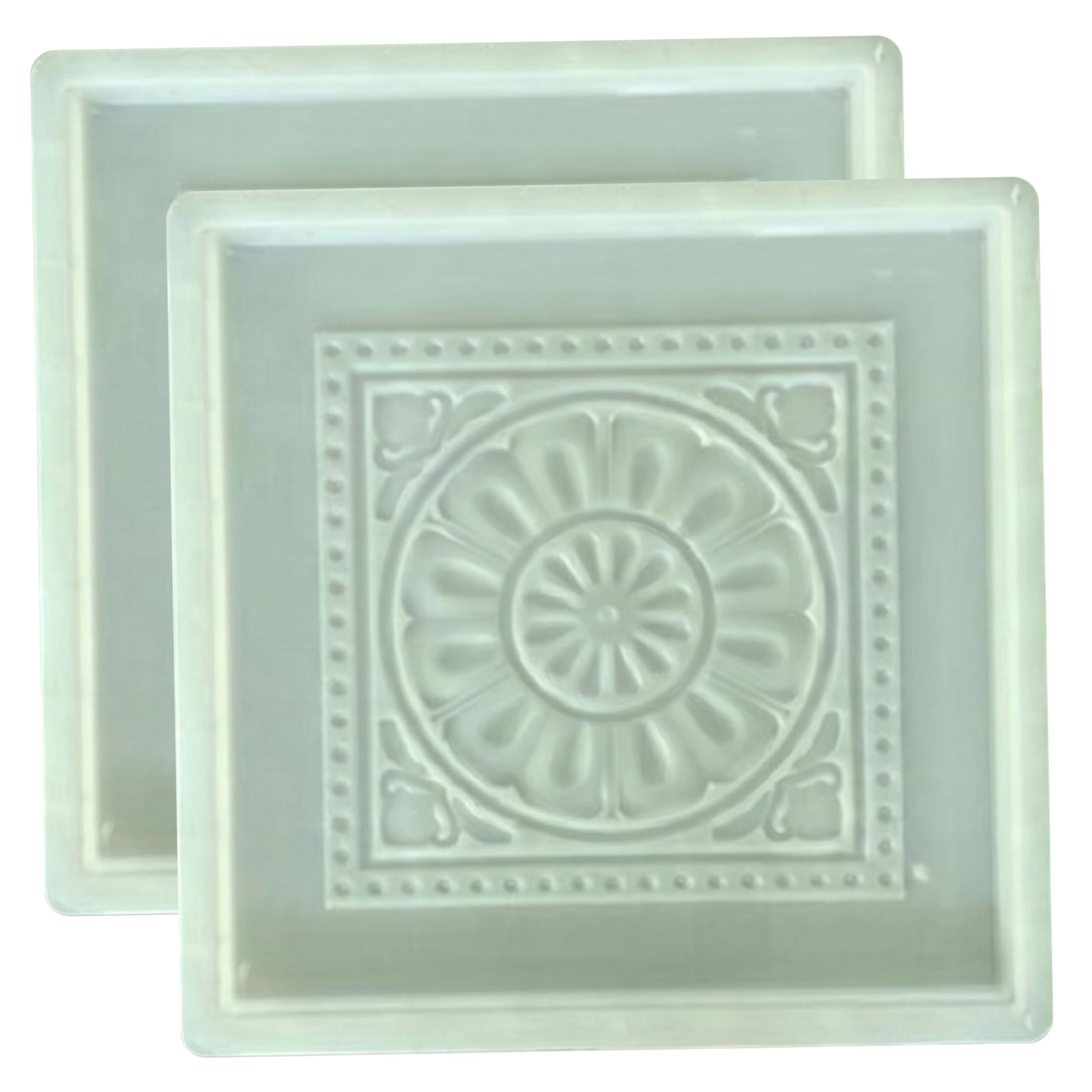 moules à ciment | Paquet de 2 moules à ciment, pavé en béton de 16x16 pouces, plastique réutilisable épais avec motif fleurs exquis, blanc