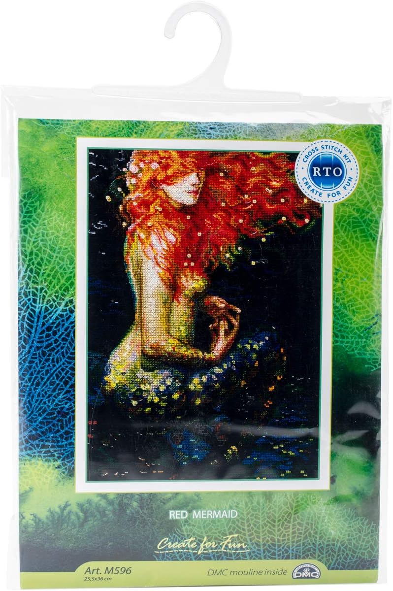 Red Mermaid Counted Cross Stitch Kit-10"X14.25" 14 Count